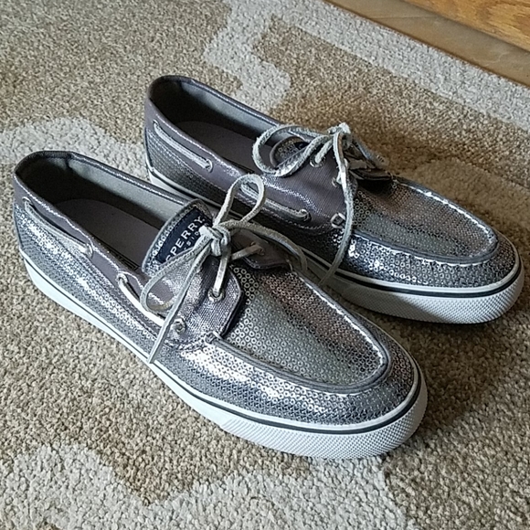 EUC! Sperry Top Siders silver sequin
